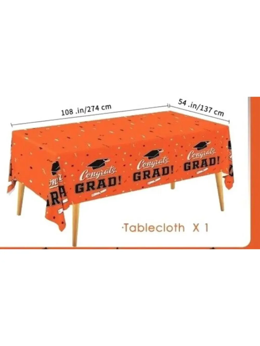 Orange Graduation Party Tablecloth with “Congrats Grad You Did It” Banner Decor